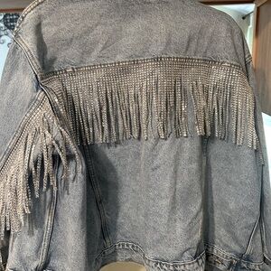 Sequence bling fringe jean jacket size xl xxl boyfriend fit plus size nashville